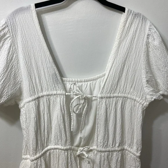 & Other Stories Women’s White Elastic Puff Sleeve ,Tie Back,Midi Dress.Size-US-M - Picture 4 of 12